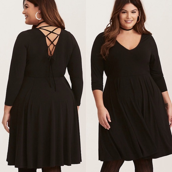 torrid Dresses & Skirts - TORRID | black lace up back skater dress 0207